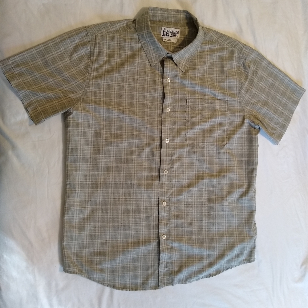 Marmot Mountain Works Short-Sleeve Plaid Button Front Shirt, Olive Green, Large